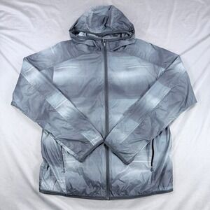 All In Motion Mens M Grey Grid Polyester Hooded Windbreaker Lightweight Jacket